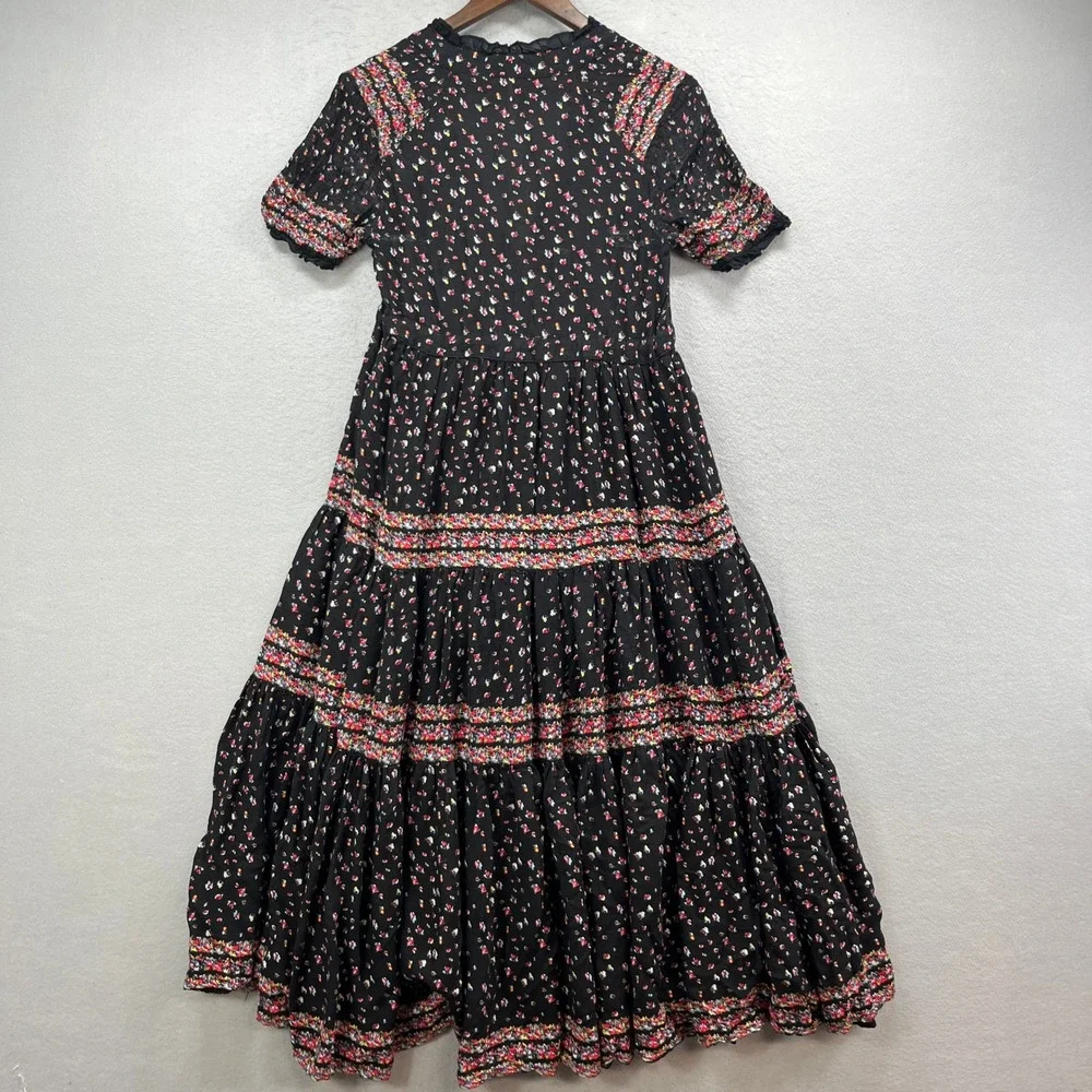 Free People Rare Feelings Maxi Dress Womens Small Black Floral Tiered Boho - Picture 5 of 15